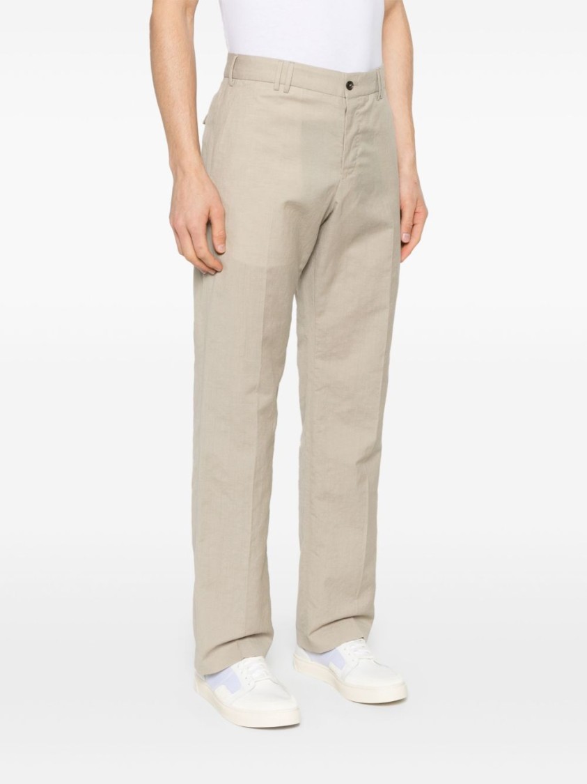 Pt Torino Beige Tailored Trousers In Wool-linen Blend