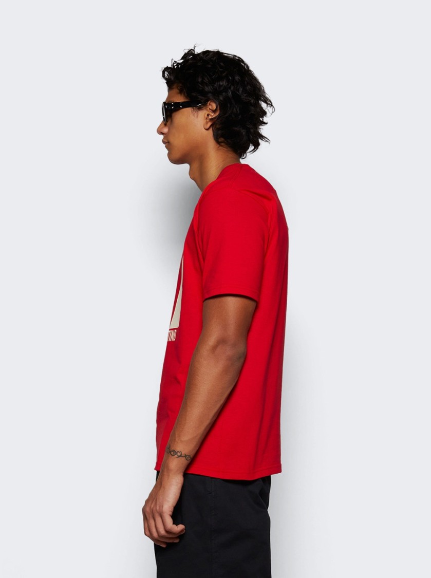 Valentino Crewneck Graphic Print T-shirt Logo In Red