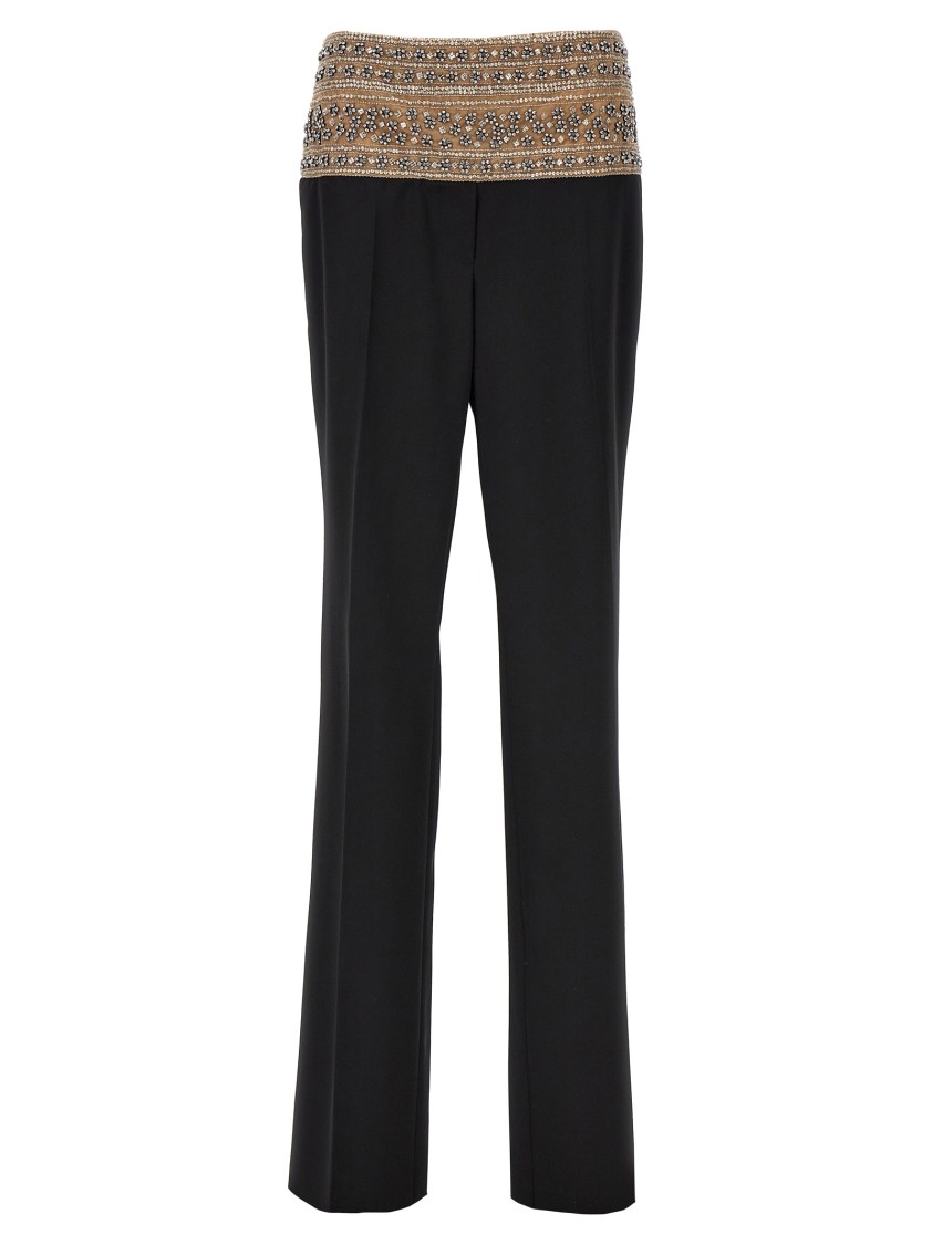 Stella Mccartney Crystal-embroidered Mesh-waist Wool Trousers In Black