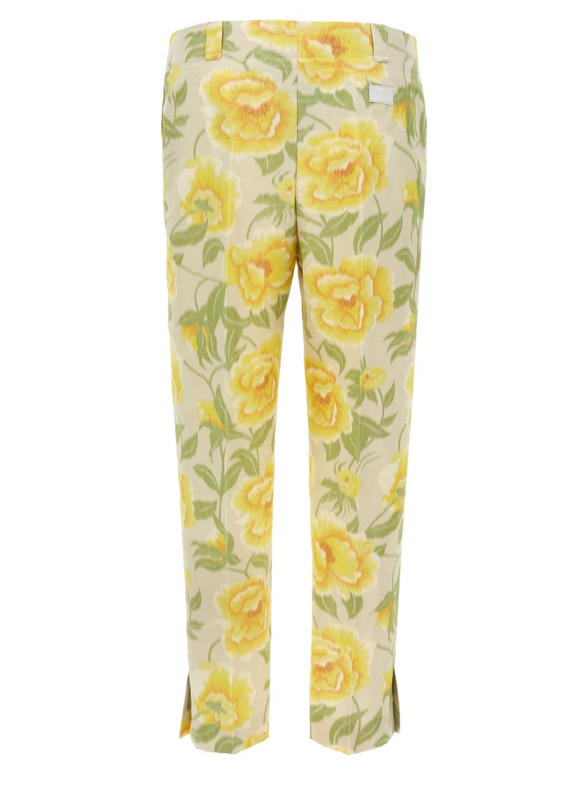 Kenzo Floral Pattern Cropped Length Pants In Yellow
