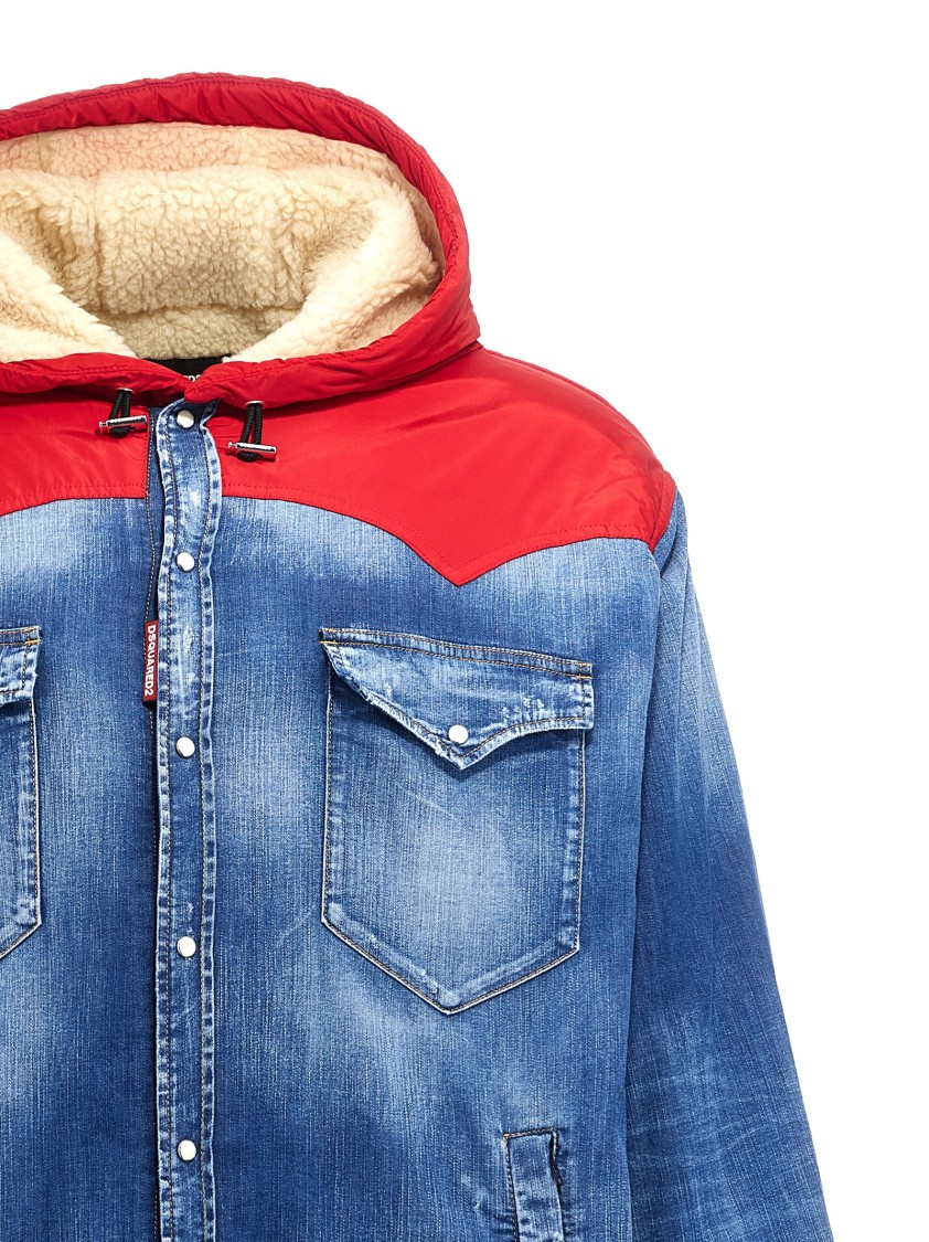 Dsquared2 Hooded Denim Jacket Zip Pockets In Blue