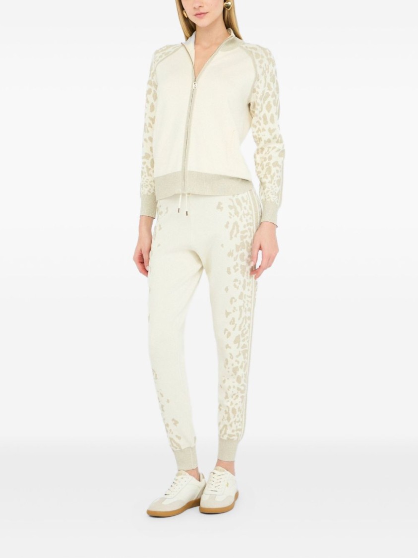 Liu •jo Liu Jo High Collar Zip-up Sweater With Subtle Leopard Print Detail In White