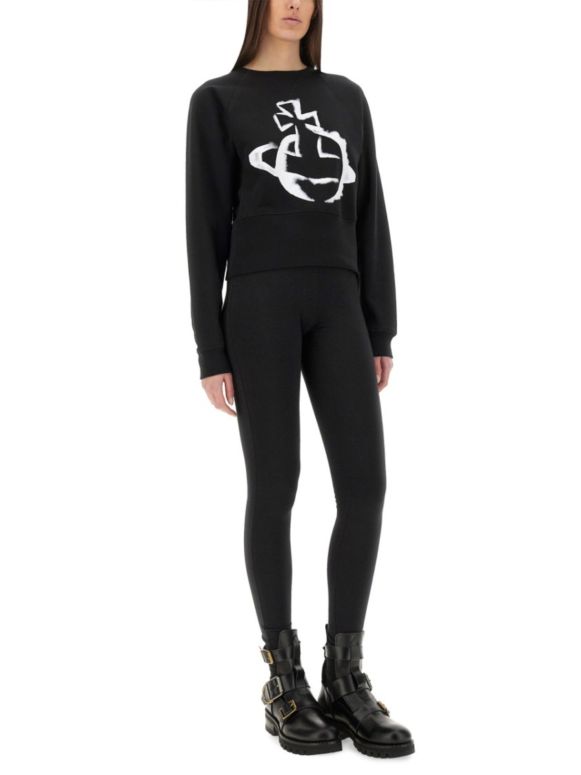 Shop Vivienne Westwood "stencil Orb" Cropped Sweatshirt In Black