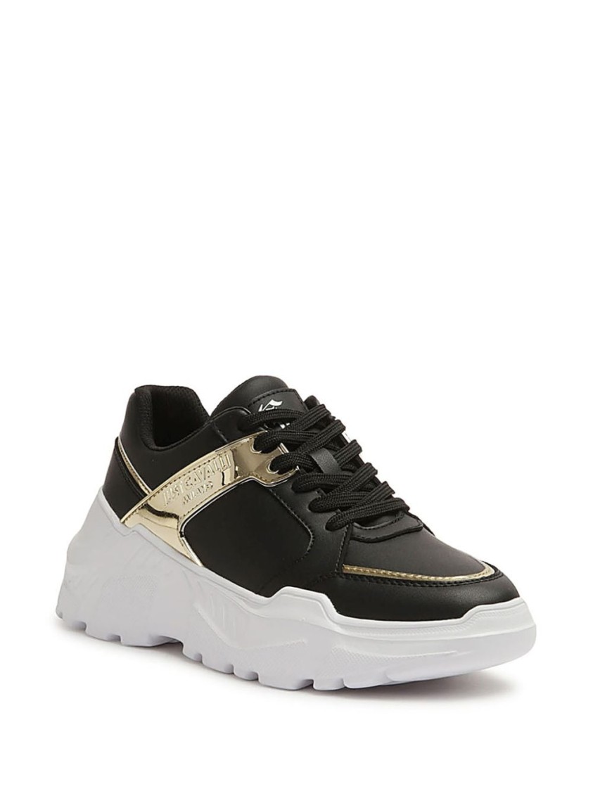 Shop Just Cavalli Black Sneakers With Materials And Detailing In White