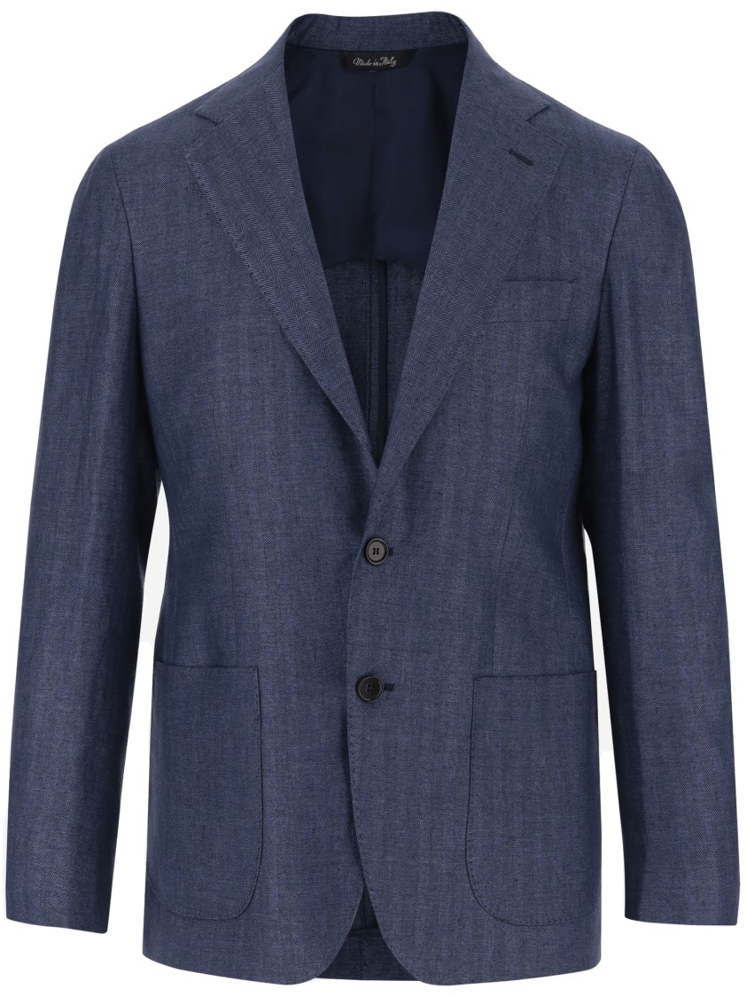 Brian Dales Royal Blue Single-breasted Linen Blazer In Blue