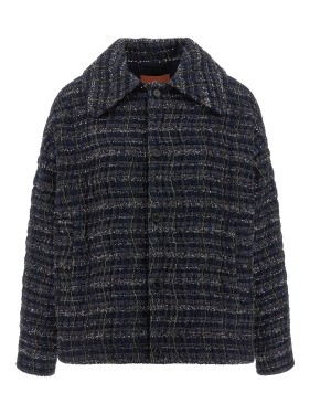 Missoni Black Bouclé Knit Coat With Lame Chevron Trench Coat