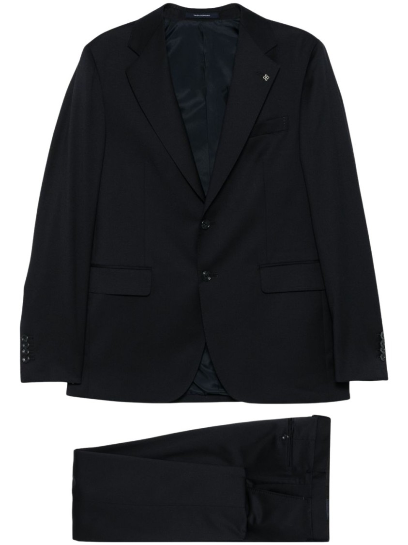 Shop Tagliatore Blue Tailored Suit With Notched Lapels In Black