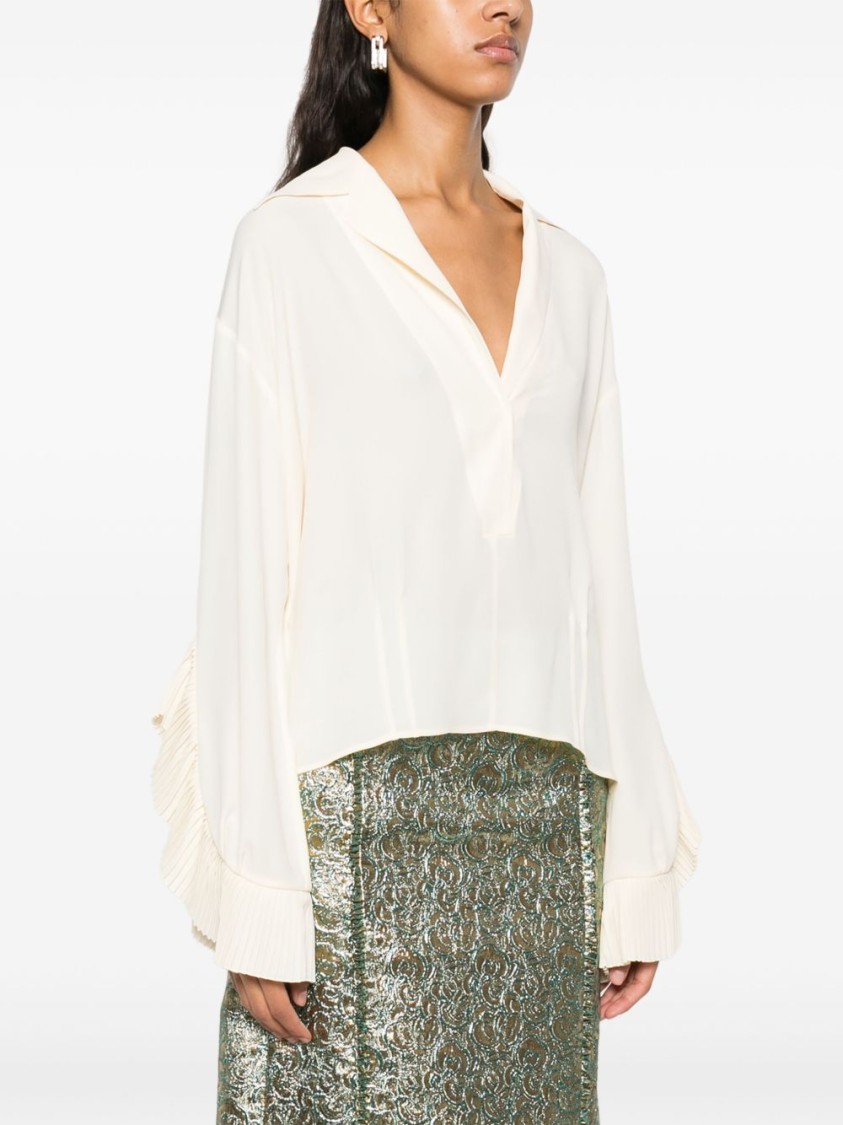 N°21 White Pleated Ruffle Sleeve Blouse In White