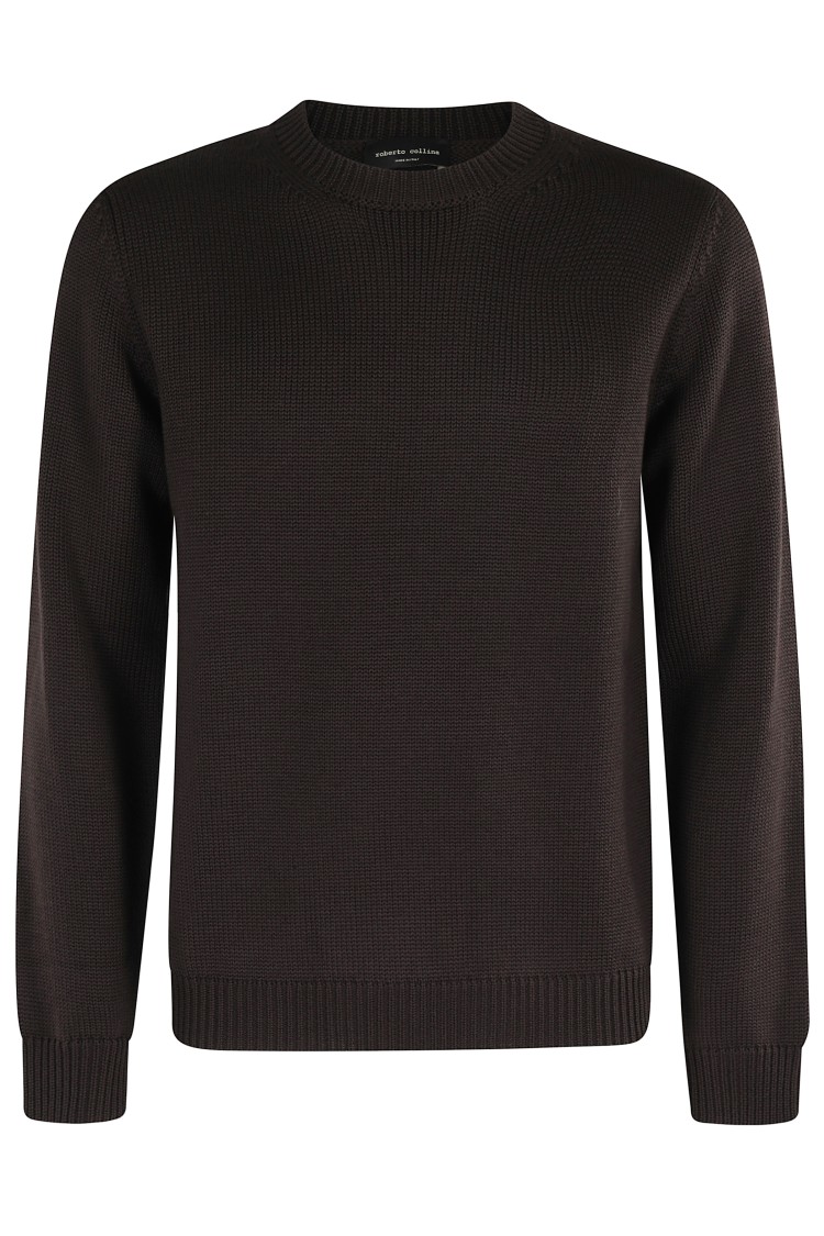 Roberto Collina Long-sleeved Crew Neck Sweater In Brown