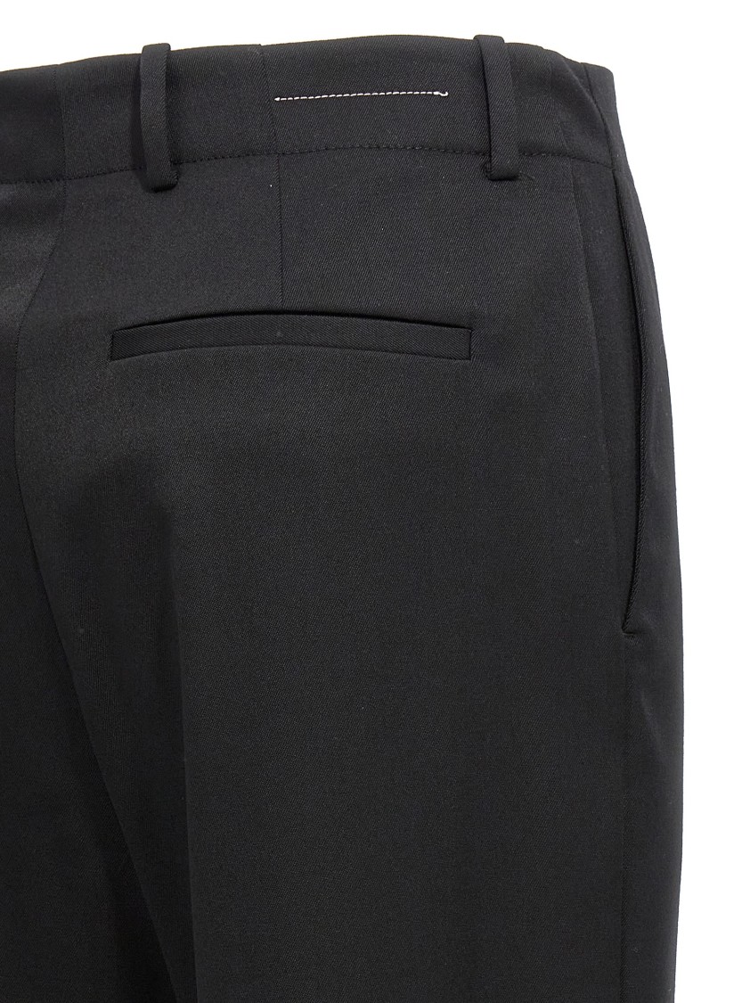 Mm6 Maison Margiela Mm6 By Maison Margiela Flared Black Wool Blend Pants With Contrast Stitching In Black