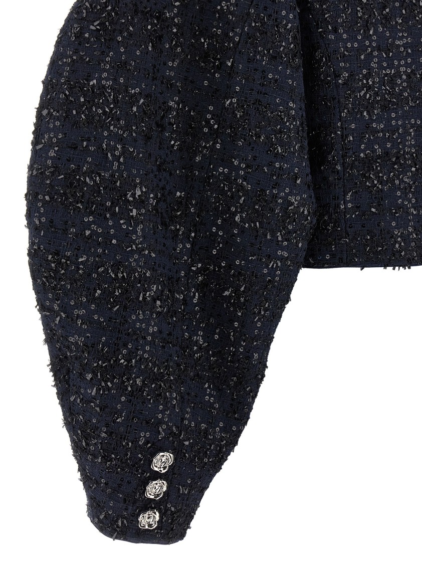 Rotate Birger Christensen Sequin-embellished Puff-sleeve Jacket In Black