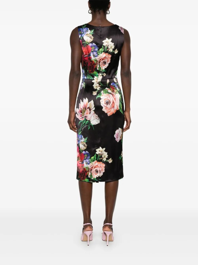 Dolce & Gabbana Dolce&gabbana Black Dress With Floral Print In Multi