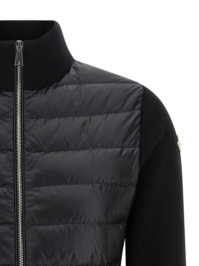 Moncler Quilted Vest-style Cardigan With High Neck And Feather Padding In Black