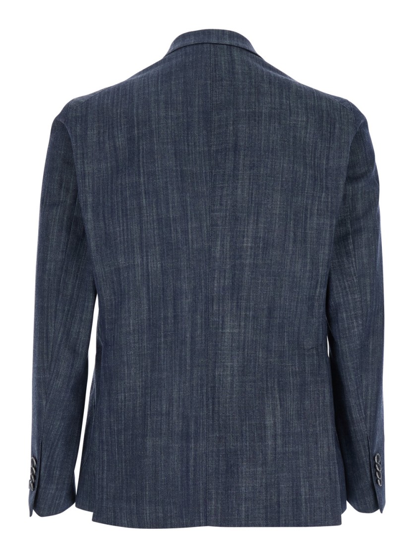 Shop Tagliatore Montecarlo Double Breasted Jacket In Denim In Blue