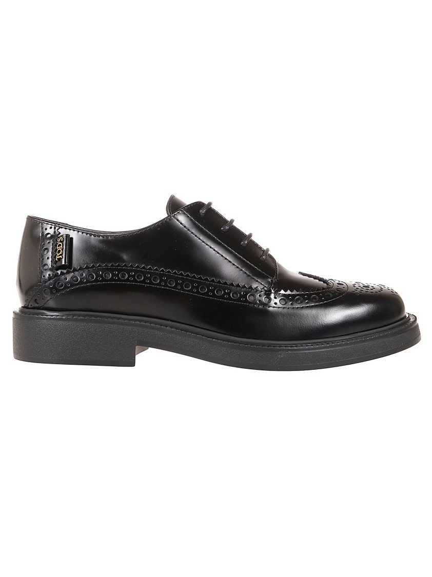 Tod's Brogue Detail Leather Shoes With Sturdy Sole In Black