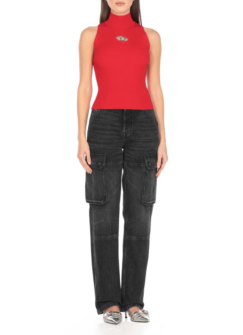 Diesel Black Viscose Blend M-onervax Top In Red