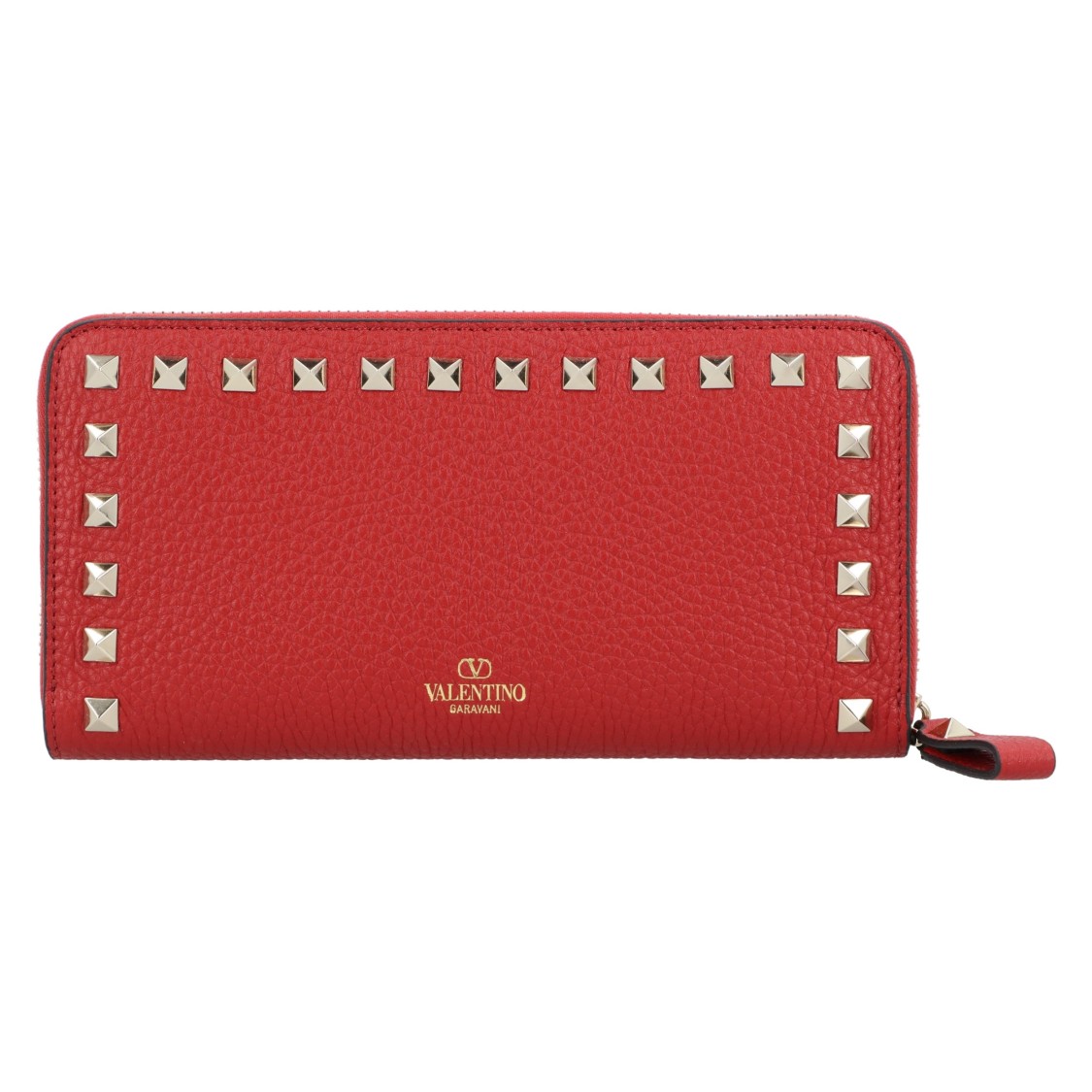 Valentino Leather Wallet With Zip And Rockstads In Red