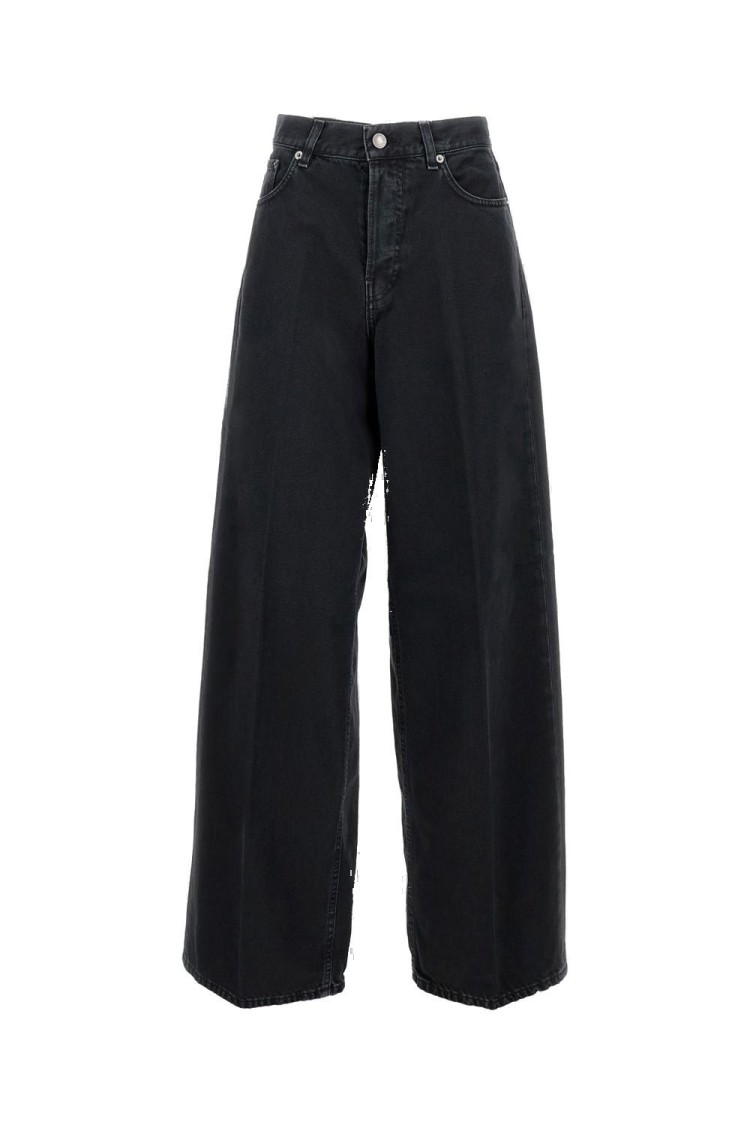 Haikure Wide-leg Jeans With High Waist And Leather Label In Black