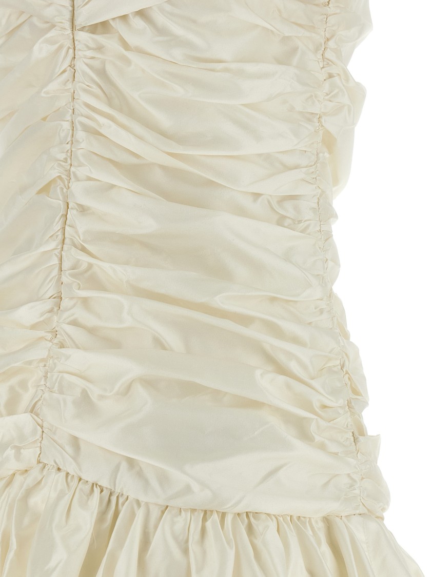 Rotate Birger Christensen Off-shoulder Gathered Minidress In Neutral