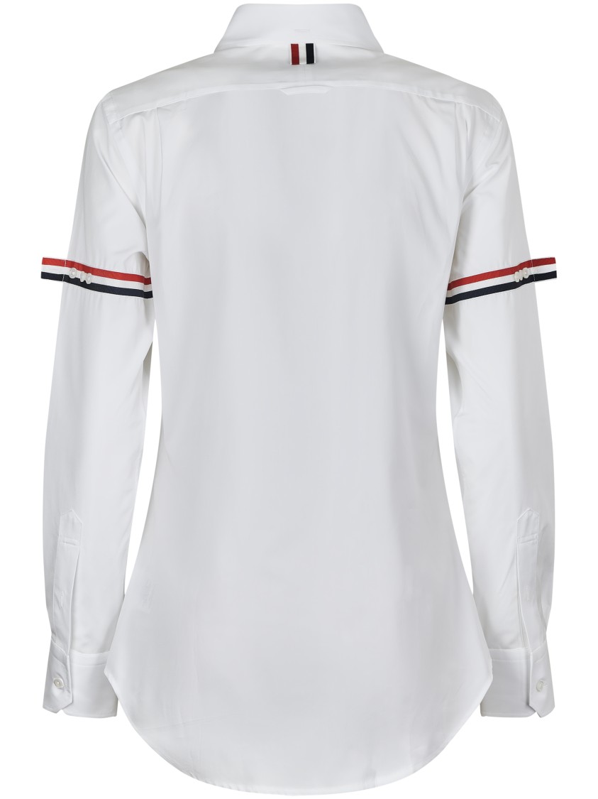 Thom Browne Classic Round Collar Shirt W/ Rwb Grosgrain Armbands In White