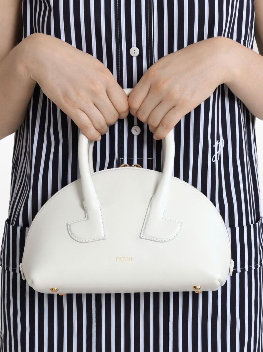 Patou Rounded White Calfskin Handbag With Gold Accents