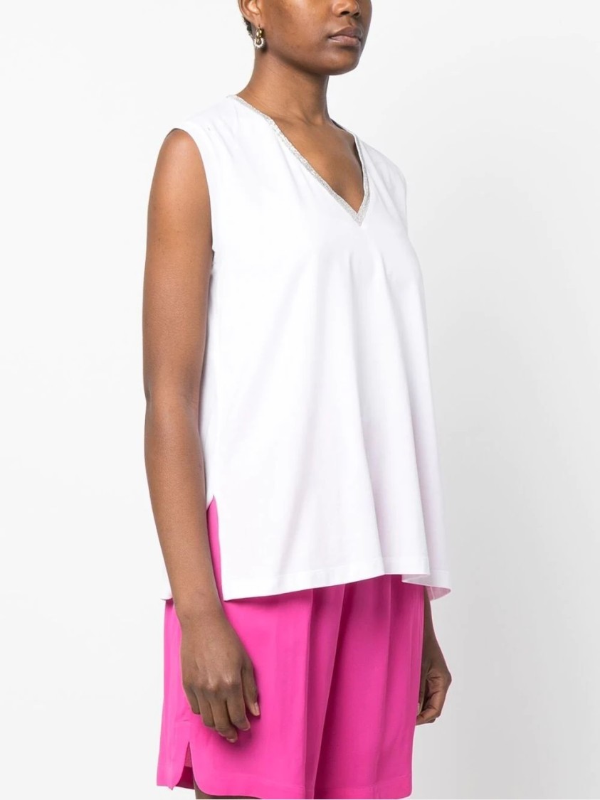 Fabiana Filippi Chic Cotton Jersey T-shirt With Elegant V-neck And Subtle Detailing In White