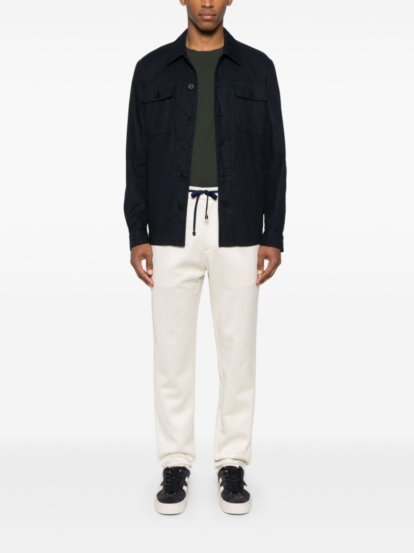 Drumohr Linen Shirt Jacket With Multiple Pockets In Blue