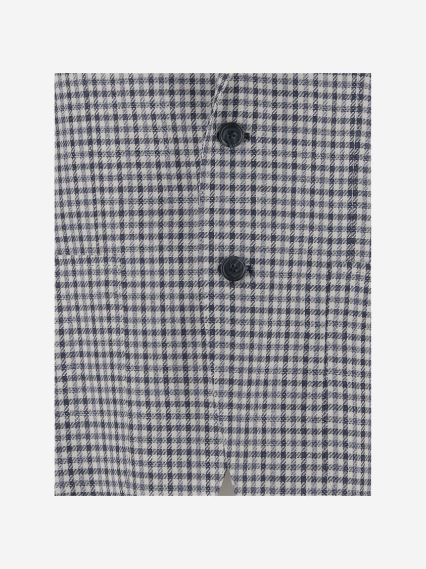 Tagliatore Linen Blend Single-breasted Jacket With Check Pattern In Grey