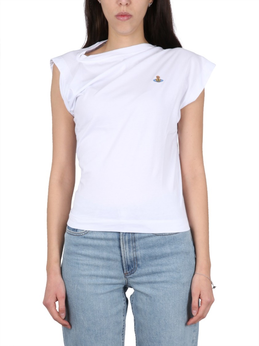 Vivienne Westwood Draped Design T-shirt With Cap Sleeves In White
