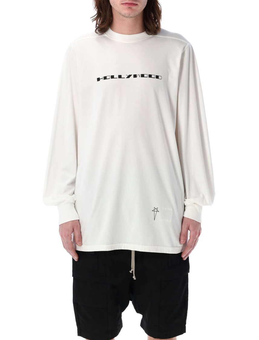 Shop Rick Owens Drkshdw Drkshdw By Rick Owens Oversized Long Sleeve T-shirt With Milk Black Print In White