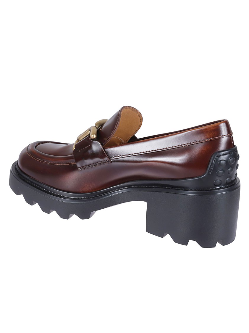 Tod's Moccasin With Gold-tone Buckle And Platform Sole In Gray