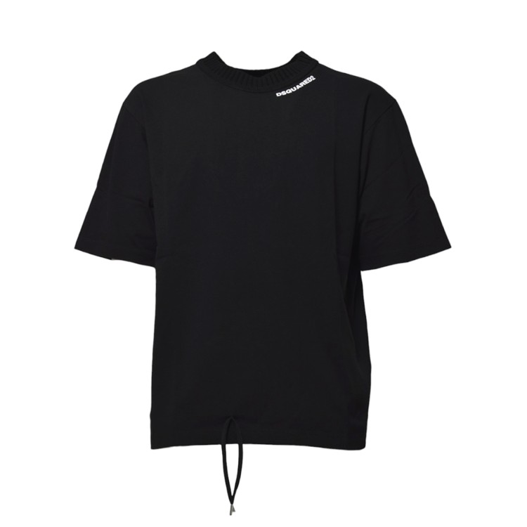 Tシャツ・カットソー Dsquared2 Drawstring Hem T-Shirt In Black Cotton Dsquared2 Drawstring Hem T-Shirt In Black Cotton | ShopSimon