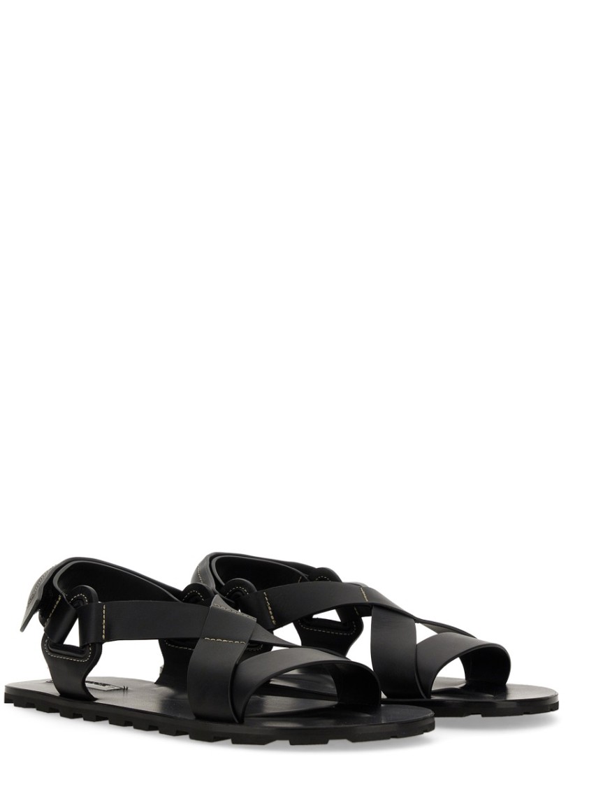 Jil Sander Crisscross Strap Sandal With Durable Rubber Sole In Black