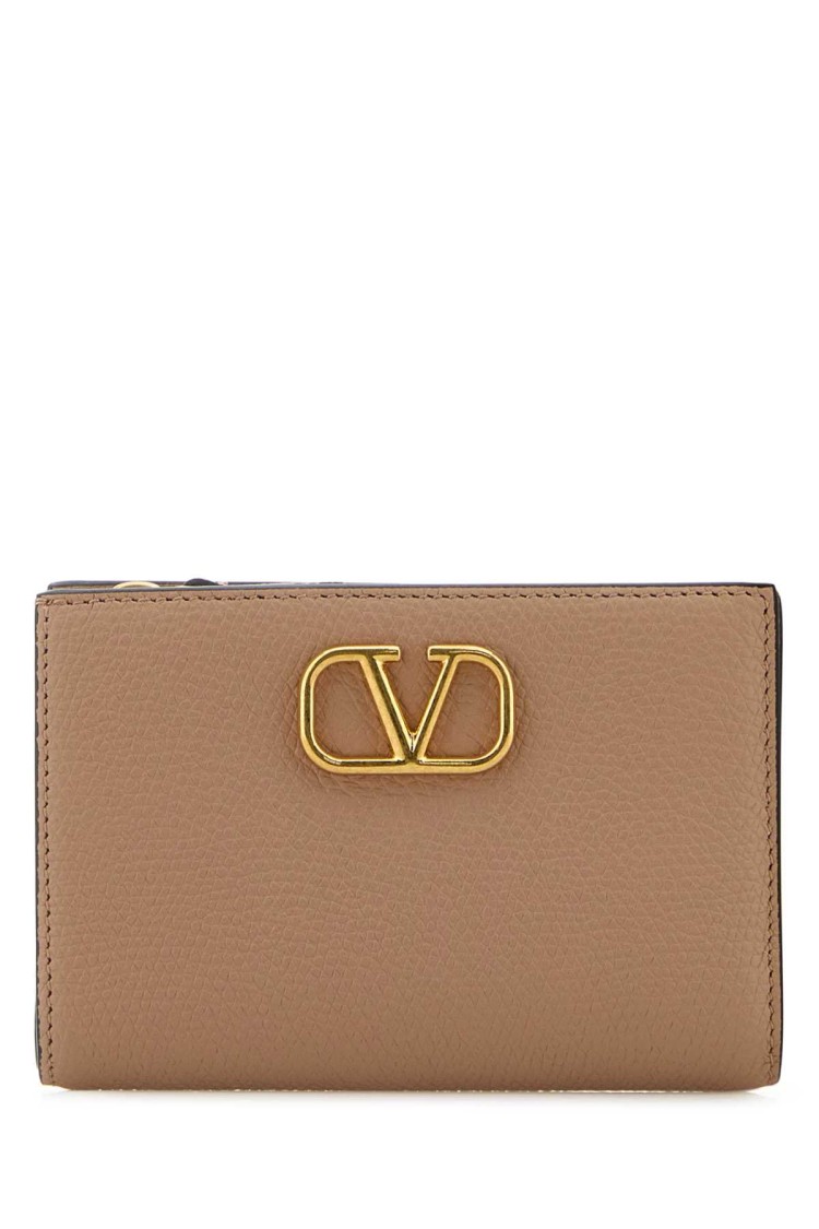 Valentino Garavani Powder Pink Leather Vlogo Wallet In Neutral