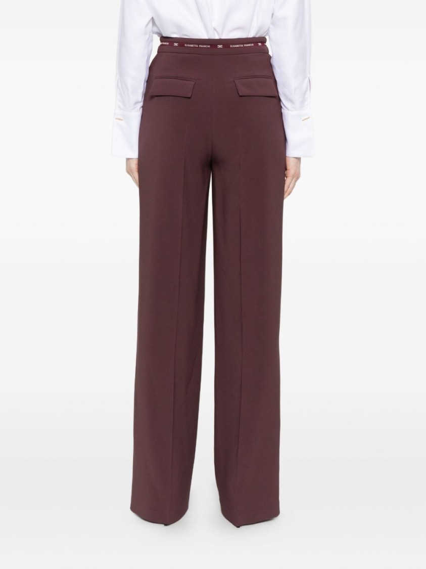 Elisabetta Franchi High-waisted Tailored Trousers With Subtle Logo Detail In Burgundy