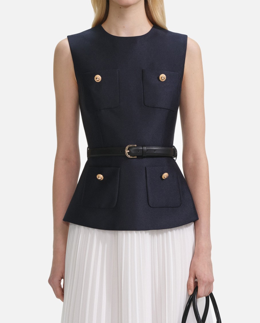 Self-portrait Navy Taffeta Midi Dress In Blue