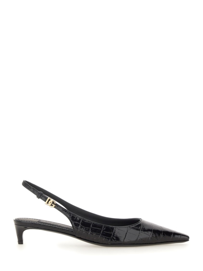 Dolce & Gabbana Mun 30 Croc-embossed Leather Slingback Pumps In Black