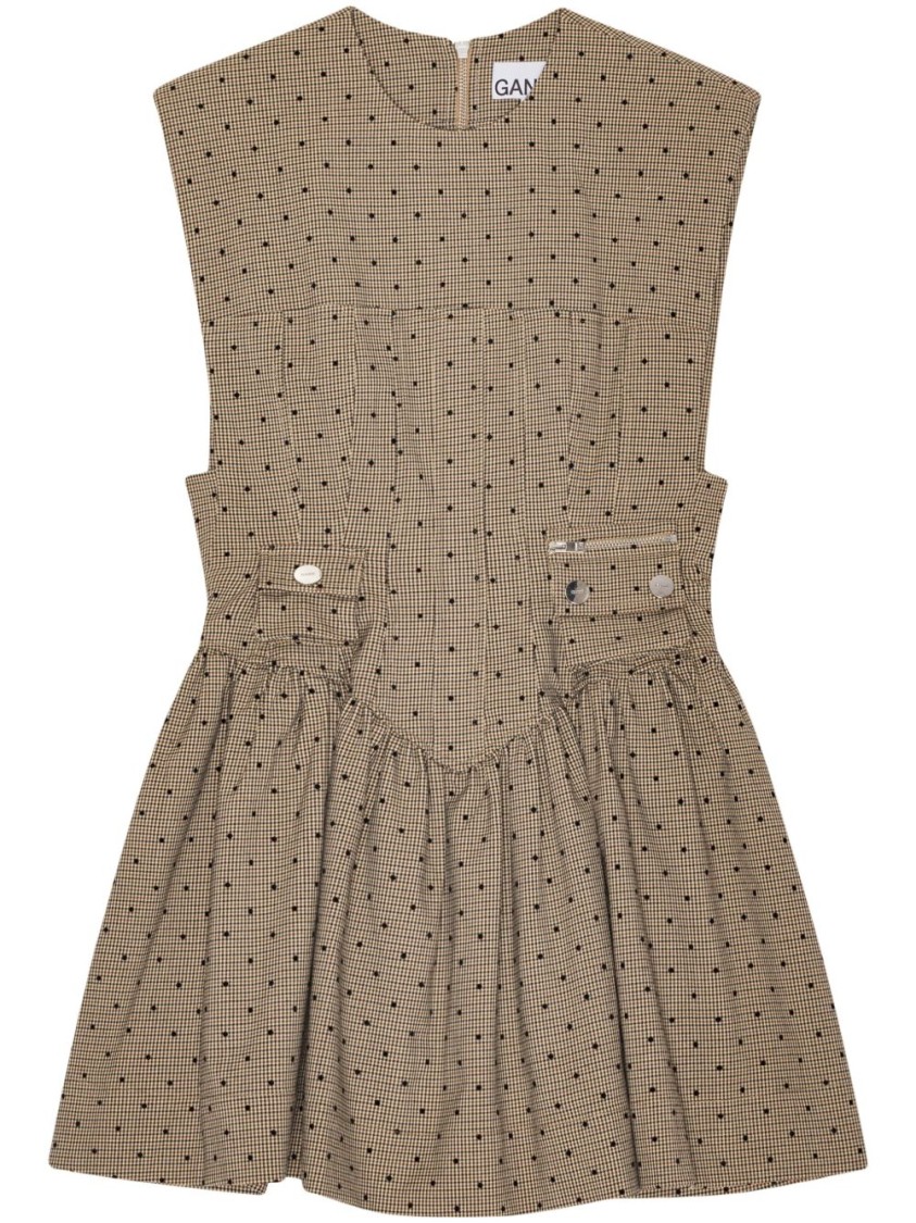 Ganni Flock Check Suiting Corset Mini Dress In Brown