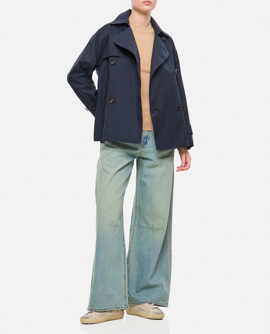 Max Mara Double Breasted Oversized Trench Coat In Blue