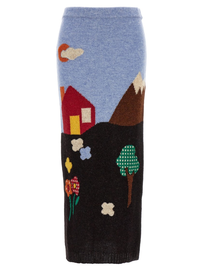 スカート Moschino Shetland Wool Knit Skirt With Landscape Intarsia Moschino Shetland Wool Knit Skirt With Landscape Intarsia