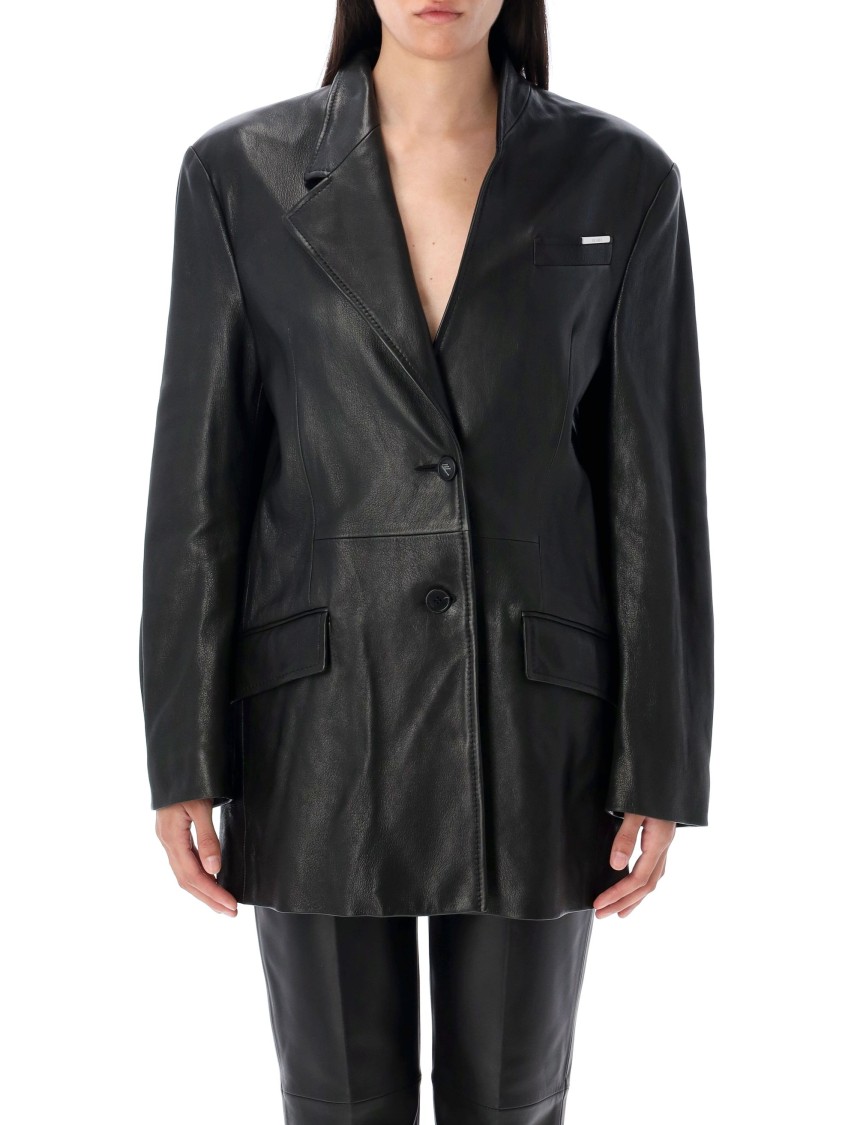 Attico Tailored Black Lambskin Blazer With Notched Lapels In Black