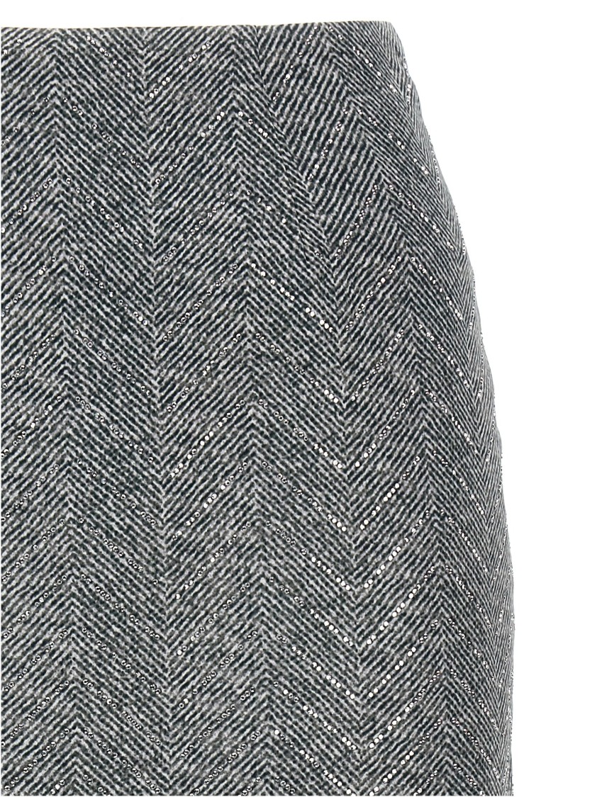 Ermanno Scervino Rhinestone-embellished Herringbone Silk Midi Skirt In Gray