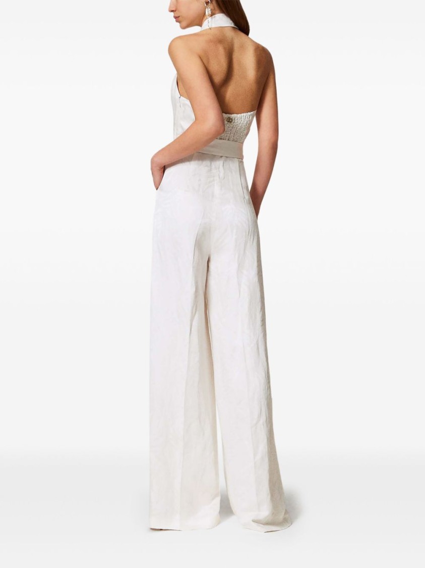 TWINSET TWIN-SET WHITE WIDE-LEG JUMPSUIT WITH HALTER NECK AND BELTED WAIST