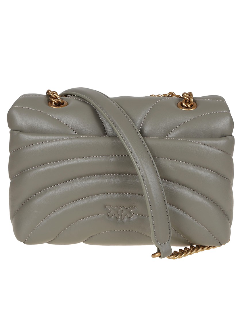 Pinko Quilted Leather Shoulder Bag With Bird Motif Clasp In Green