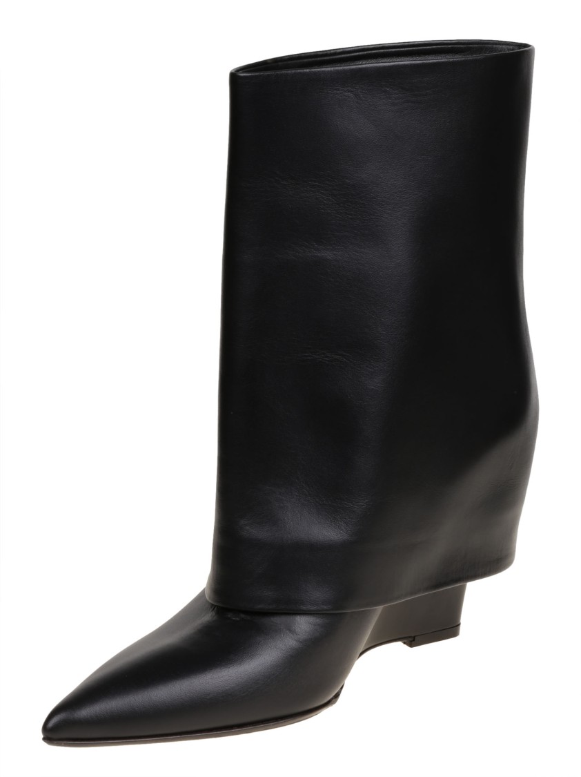 Sergio Levantesi Pointed Toe Black Leather Ankle Boot In Black