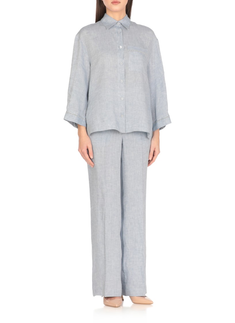 Shop Peserico Light Blue Linen Shirt