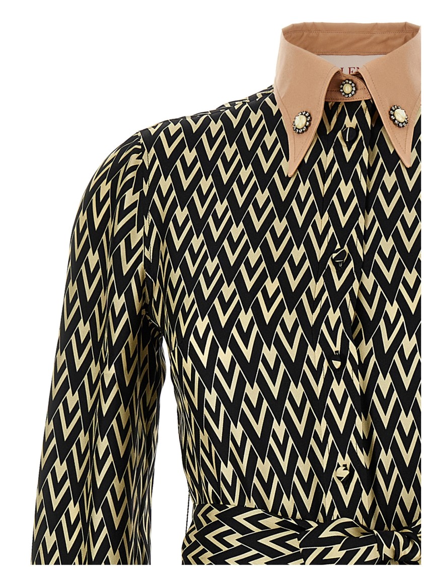 Valentino Toute La V Twill Midi Dress In Brown