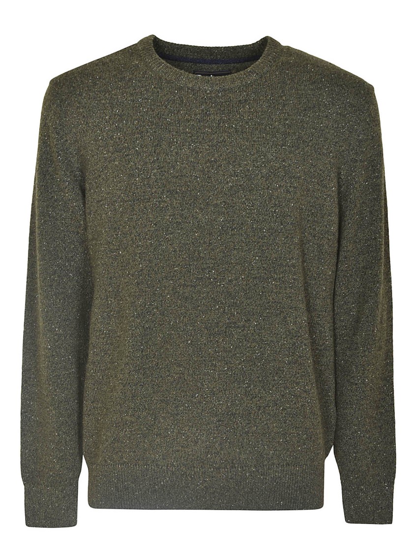 Barbour Textured Knit Crew Neck Sweater With Ribbed Cuffs In Green