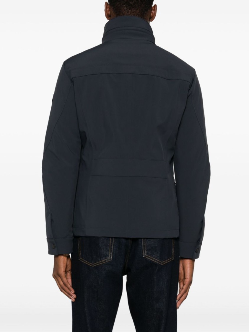 Shop Peuterey Layered Technical Jersey Jacket With Concealed Hood In Black