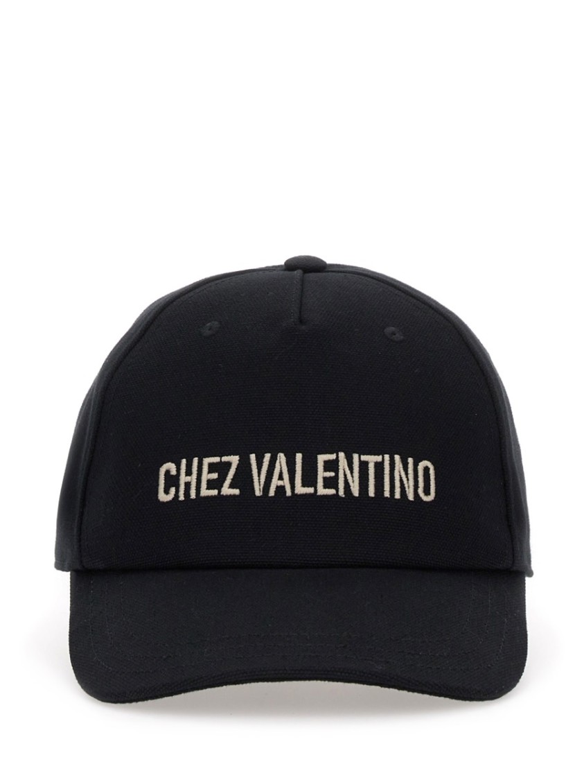 Valentino Cotton Baseball Cap With Embroidery In Black